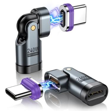 Imagem de AUFU Adaptador magnético PD 240W 16PIN USB C (2 unidades)/Adaptador USB C de 90 graus/adaptadores C de ângulo reto/C magnético para C para 1 telefone 17/16/15, Ma-Book Pro/série 1Pad, Samsung Galaxy