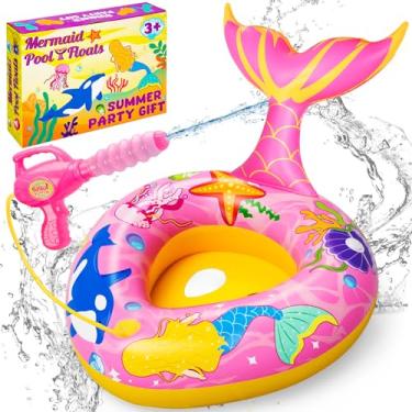 Imagem de Boia de piscina infantil com pistola de água, sereia, brinquedos de piscina para crianças de 3 a 8 anos, boia de piscina para meninas, brinquedos infláveis para piscina, praia