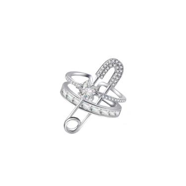 Imagem de KOFISNI Anel de alfinete de segurança para mulheres anel aberto de estrela de cristal brilhante ajustável CZ strass clipe de papel anéis empilháveis ouro grosso declaração joias de casamento presente