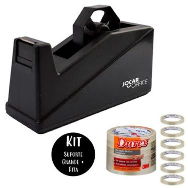Imagem de Kit Fita Adesiva + Suporte Grande Resistente Preto ideal para Lojas Co