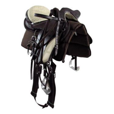 Imagem de Sela Australiana De Cabeça Marrom e Bege Luxo 16 Polegadas + Acessório