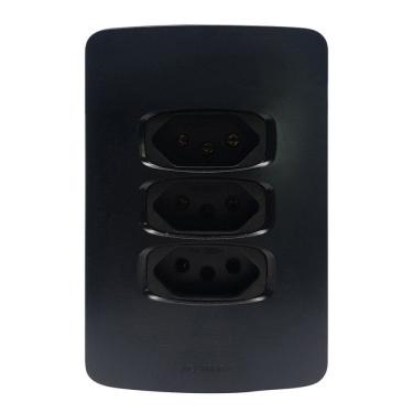 Imagem de Conjunto 1 Placa 4x2 + 3 Tomadas 2 pólos + Terra  10A Gracia Maxx Alumbra Preto