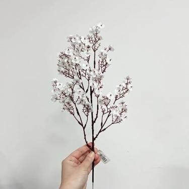 Imagem de Ramo de Flores de Cerejeira Artificial 35cm Buquê de Seda Para Decoração Casamento Festa Arranjos Florais(Branco,2)