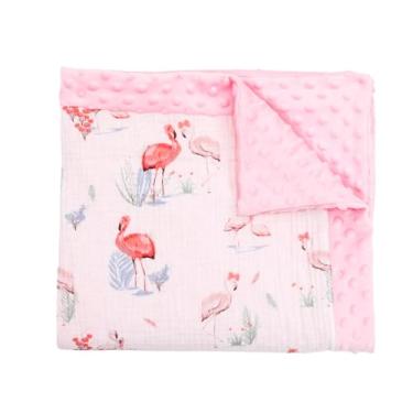 Imagem de runzhuoyang Cobertor de bebê flamingo com suporte pontilhado para meninas, cobertores de cama de berçário de camada dupla floresta, pelúcia macia, recém-nascido, infantil, roupa de cama infantil 76 x