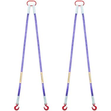 Imagem de Kivomot Pacote com 2 tiras de elevação roxas com ganchos, estilingue de 2 pernas de 1,5 m, trança de poliéster, gancho e anel de suspensão de material G80, carga máxima de 2 toneladas para guindaste,