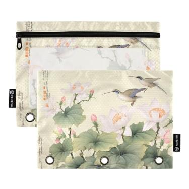 Imagem de Wassud Lindas pastas de fichário Lotus pacote com 2 pastas de bolso com 3 furos, pasta organizadora de fichários para casa, escritório