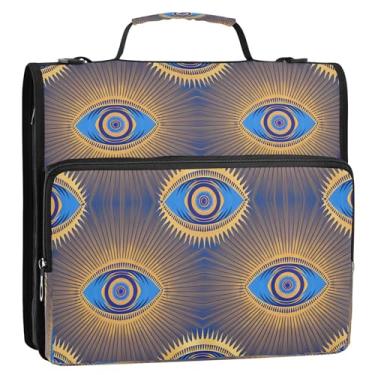Imagem de Wassud Fichário azul olho com zíper 3 anéis com alça de ombro e alça vários bolsos expansível organizador de pasta de arquivo