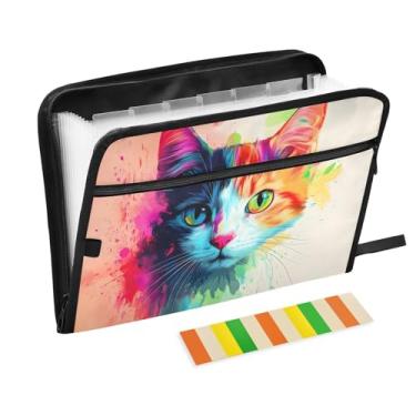 Imagem de CEBUGI Pasta expansível com 13 bolsos, organizador de arquivos sanfonado à prova d'água com etiquetas tamanho A4, organizador de documentos de papel para escola, material de escritório, gato