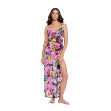 Imagem de Steve Madden Vestido maxi feminino de malha com gola drapeada e fendas altas, GG, GG