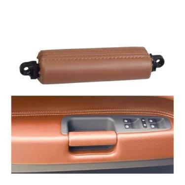 Imagem de Porta interior do carro esquerda direita motorista puxador de couro substituição Compatível com vw touareg 2003 2004 2005 2006 2007 2008 2009 2010(Red Brown)