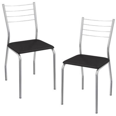 Imagem de Kit 2 Cadeiras Cromada Sala Jantar 2C140CR Corino Kappesberg Preto