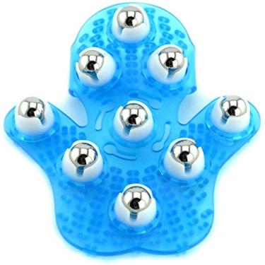 Imagem de Luva de rolo de massagem de tecido profundo para pescoço, peito, pé, isquiotibiais, coxas e cuidados com o corpo inteiro 9 rolo de 360 graus de metal Roller Ball Beauty Body Care (azul)
