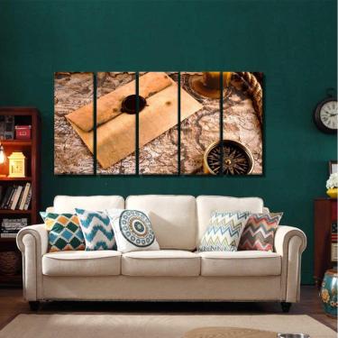 Imagem de Quadro Decorativo Mapa Mundi Retro 140x65 em tecido m08