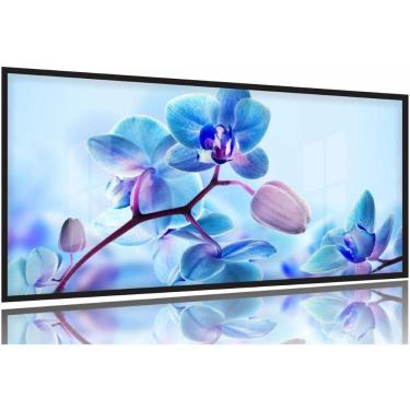 Imagem de Quadro Decorativo Orquidea Azul Mosaico 3 peças 120x60 sala quarto130x60 Moldura Preta 2x2