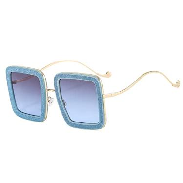 Imagem de Óculos de sol femininos coloridos de armação grande quadrada moda decorativos uv400 óculos de sol casuais para mulheres adultas homens, azul cinza, um