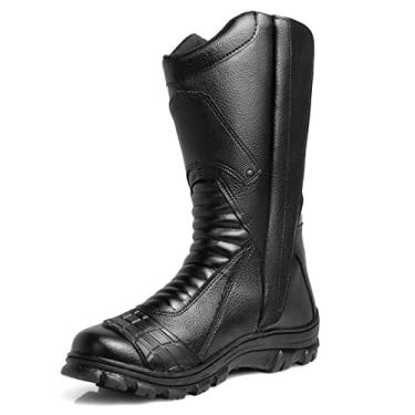 Imagem de Bota Coturno Motociclista Militar Airsoft Cano Longo Preta Tática Exercito Paintball Tamanho:45;Cor:Preto