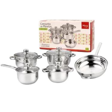 Imagem de Conjunto  de Panelas 5 Peças com Tampa Vidro Aço Inox Resistente - Win