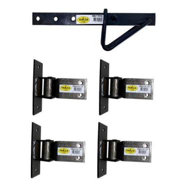 Imagem de Dobradiça Boca De Lobo 80mm 4un + Tranca Porteira Tarza