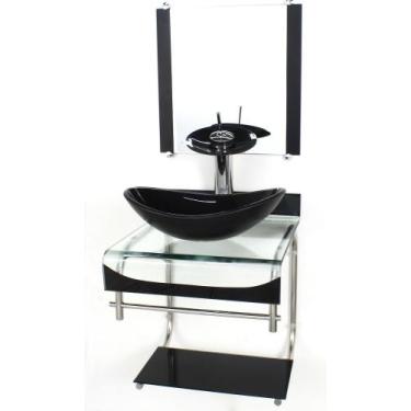 Imagem de Gabinete de vidro 40cm para banheiro curvado duplo inox cuba oval com 