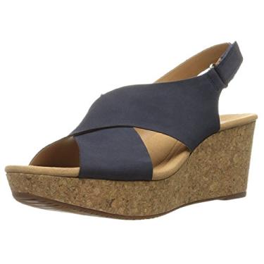 Imagem de Clarks Annadel Eirwyn Sandália anabela feminina, Nobuck marinho, 9.5 Wide