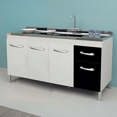 Imagem de Gabinete de Cozinha 144cm 2 Gavetas e 3 Portas Balcão Pia (Branco/Preto)