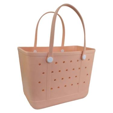 Imagem de Chokoter Bolsa de praia, bolsa de praia impermeável, bolsa de borracha GG, bolsa aberta lavável e durável para esportes de barco, piscina, Pêssego, Bolsa de praia de borracha