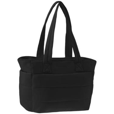 Imagem de Bolsa feminina de nylon com zíper, impermeável, leve, bolsa de praia para viagens, trabalho, praia, academia, loja, Preto, Medium