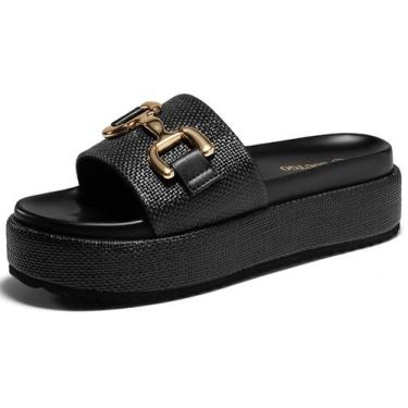 Imagem de Sandálias plataforma Cougo Raffia Alpargatas femininas pretas 8 - Cout