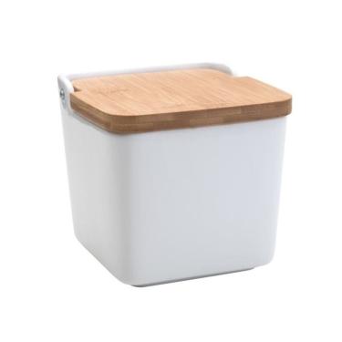 Imagem de Saleiro de Cerâmica Com Tampa de Bambu Bianco 12x12cm Lyor