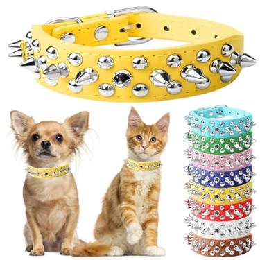 Imagem de Coleira pontiaguda para cães pequenos, coleiras para filhotes de cachorro de couro PU, cogumelos, rebites, garotos, cravejadas, para gatos, ajustáveis para cães pequenos, PPP, médios e grandes