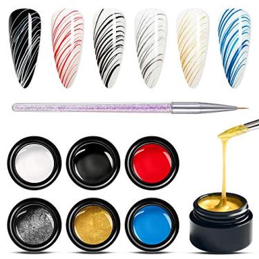 Imagem de Gel de aranha de desenho elástico para pintura, 6 cores, polimento de gel de LED UV, gel de desenho para unhas para linha, manicure artesanal DIY com pincéis, Spider Gel-a