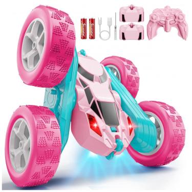 Imagem de Carrinho de controle remoto STEM Hamdol Pink RC dupla face com luzes LED e giros 360°