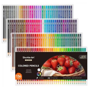Imagem de Conjunto de 136 lápis de cor Shuttle Art, Cores Vibrantes Únicas, Ideais para Livros de Colorir Adultos, Esboços, Desenhos e Material de