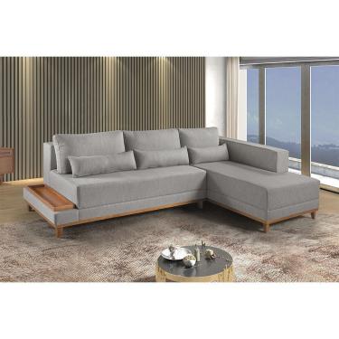 Imagem de Sofa de Canto 4 Lugares com Chaise M-174 2,56m Molas Bonnel Almofadas Soltas Linho Esto...