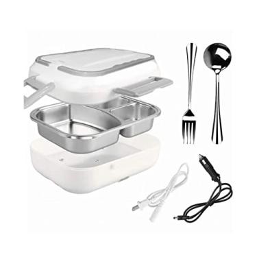 Imagem de Marmita Lancheira Elétrica 110V ou 12V Veicular C/ 3 Partições em Aço Inox (Branco)