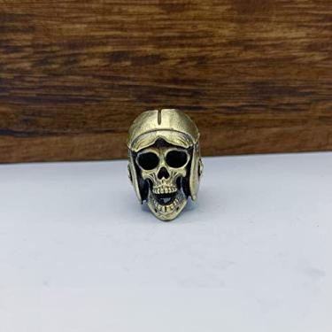 Imagem de Pingente de contas de cordão de cabeça de caveira piloto de latão, joias de paracord DIY, acessórios de ferramentas EDC vintage punk para ambientes externos (latão)