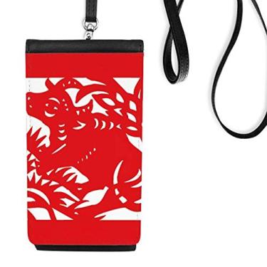 Imagem de Bolsa de celular com corte de papel Ox Animal China Zodíaco bolsa para pendurar móvel bolso preto