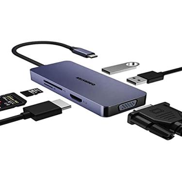 Imagem de Hub USB C, adaptador USB C 6 em 1 USB C para HDMI VGA, monitor duplo USB C com 4K HDMI, VGA, USB A, USB 2.0, leitor de cartão SD/TF multi-portas USB C Dock para MacBook Pro/Air, Dell/HP/Lenovo