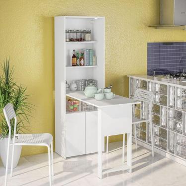 Imagem de Armário Bancada Multiuso Retrátil 3 Prateleiras 1 Nicho 2 Portas Herval Branco