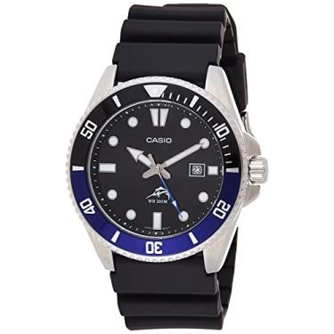 Imagem de Casio Relógio esportivo masculino de quartzo de aço inoxidável com pulseira de resina, preto, 26 (modelo: MDV106B-1A1V), Preto/azul, Pulseira de resina
