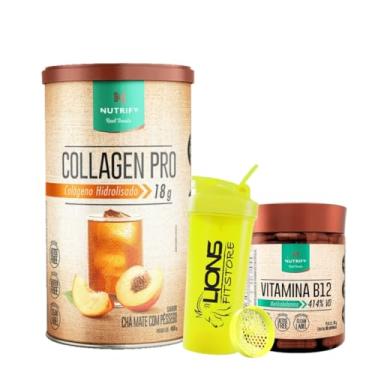 Imagem de Collagen Pro Chá Mate com Pêssego Nutrify 450g + Vitamina B12 Metilcobalamina 414% 60caps Nutrify