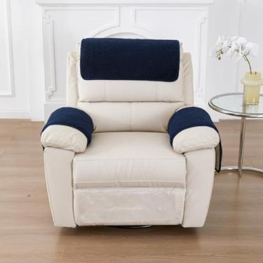 Imagem de Yogsey 3 peças/conjunto de capas reclináveis para apoio de braço para cadeira reclinável com bolsos de armazenamento capa de encosto de cabeça para protetor de sofá reclinável (azul nuve)