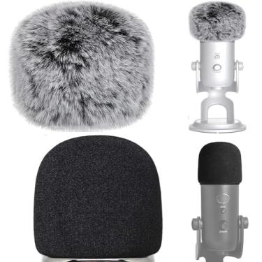 Imagem de VIZEMO Microfone de espuma de 2 peças para para-brisas com protetor de para-brisas peludo - Filtro pop de capa de vento para microfone azul Yeti, Blue Yeti Pro USB (pacote com 2) (Fuzzy-preto branco +