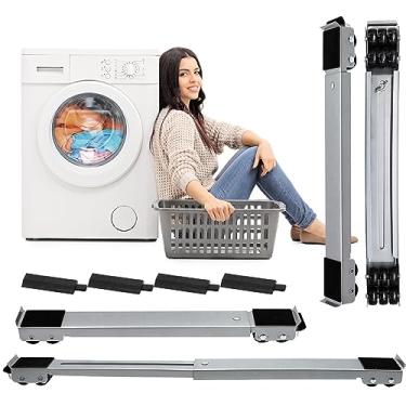 Imagem de 4 rolos extensíveis para aparelhos de móveis, ferramentas de mudança com 24 rolos e equipamentos de freio para máquina de lavar roupa pesada e secadora, geladeira, suporte de base forte, rodas móveis