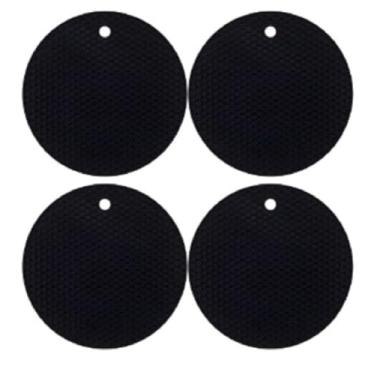 Imagem de Kit 4 Unidades Descanso De Panela De Silicone Redondo Colors Para Panelas Quentes Resistente Flexível Descanso E Pegador De Panela Redondo Multiuso Versátil 17,5 x 17,5x 0,5 cm (cada)(Preto) MELLUZ