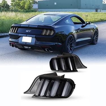 Imagem de Luz traseira de LED para Ford Mustang 2015-2020 com design dinâmico de luz de rodagem, conjunto de substituição de luz traseira de LED WOLFSORM Ford Mustang, 1 par (lente moke)