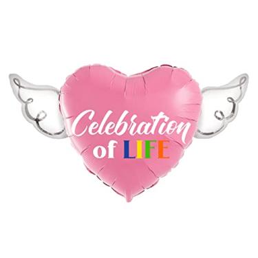 Imagem de Celebration of LIFE Heavenly Balloons heart shaped with angel wings (Pink)