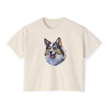Imagem de Camiseta feminina quadrada grande Alaskan Klee Kai, Marfim, Small Plus