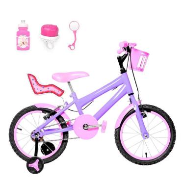 Imagem de Bicicleta Infantil Feminina Aro 16 Alumínio Colorido + Kit Passeio e Cadeirinha-Feminino