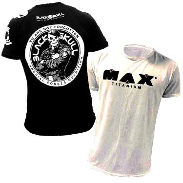 Imagem de Kit 2x Camisa Esportiva  Preta Black Skull + Camisa Branca Max Titanium-Unissex